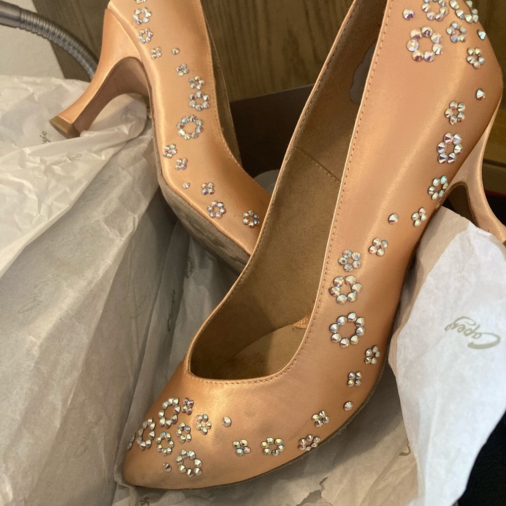 Ballroom shoes! Beautiful, gently worn Capezio satin and crystal ballroom shoes.